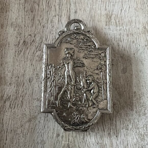 Art Nouveau Lady Goddess Nymph Nude Locket Pendant 2 Sided Silver Plated - Picture 1 of 9